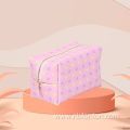 Cross print PU twill makeup Metal zipper makeup bag